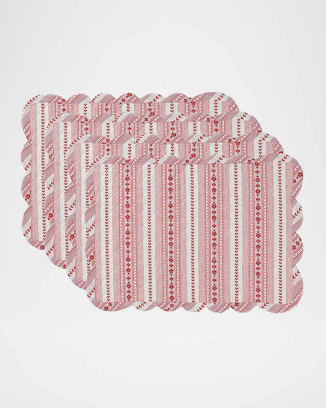 Villa Stripe Quilted Red Placemats, Set of 4