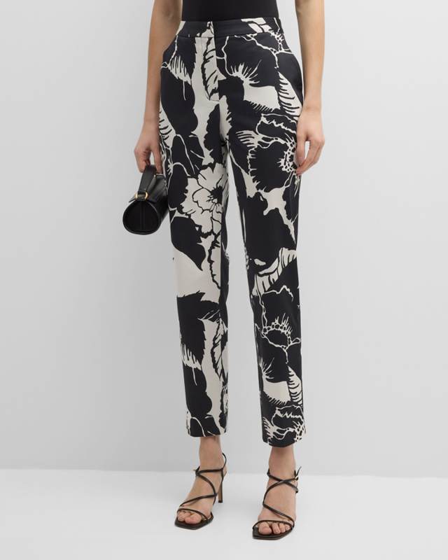 Cote d'Azur Cropped Floral-Print Chino Pants