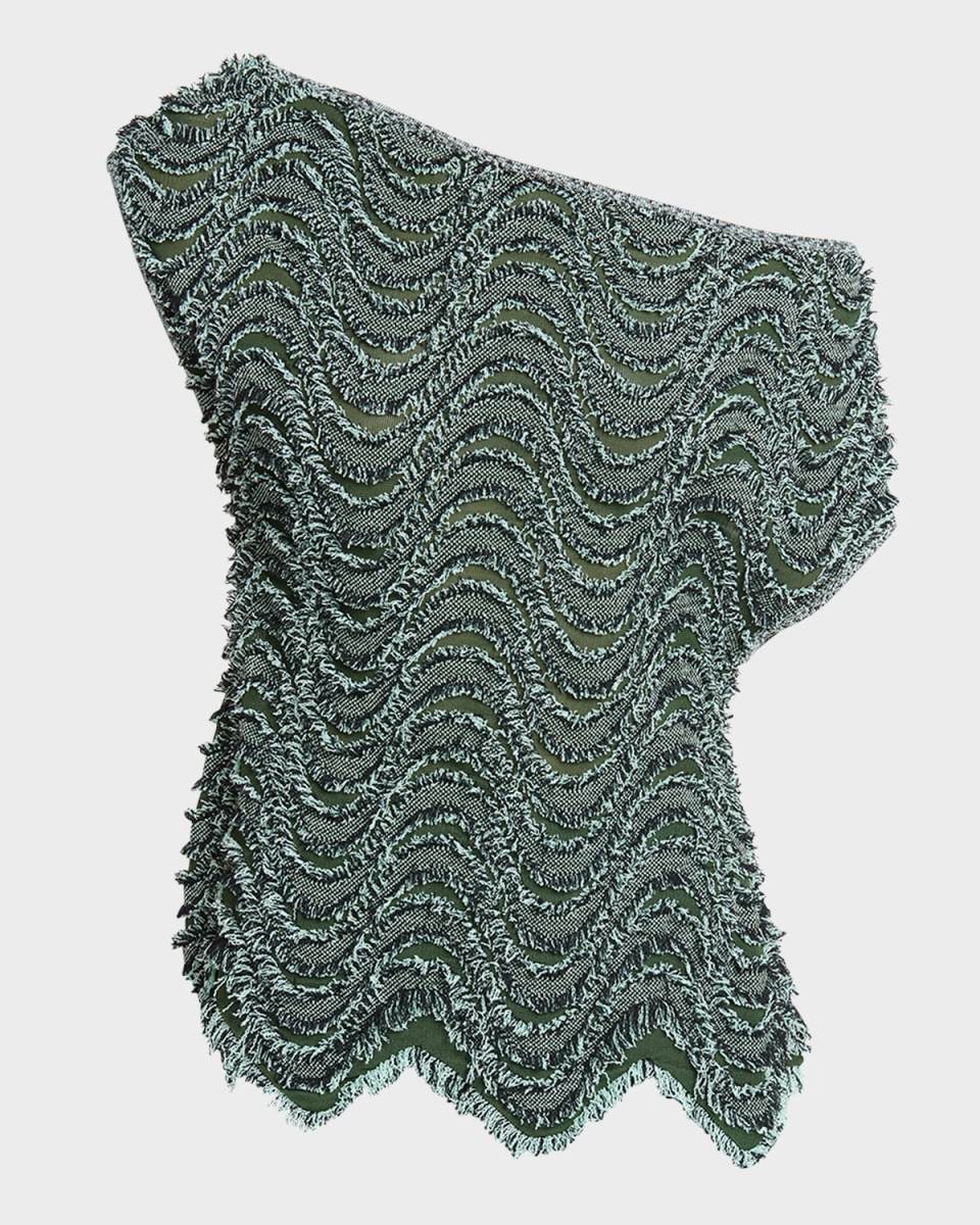 Fringed Waves Embroidered One-Shoulder Top
