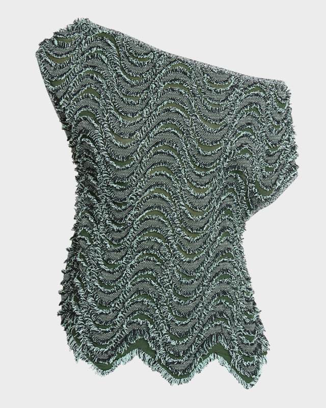 Fringed Waves Embroidered One-Shoulder Top
