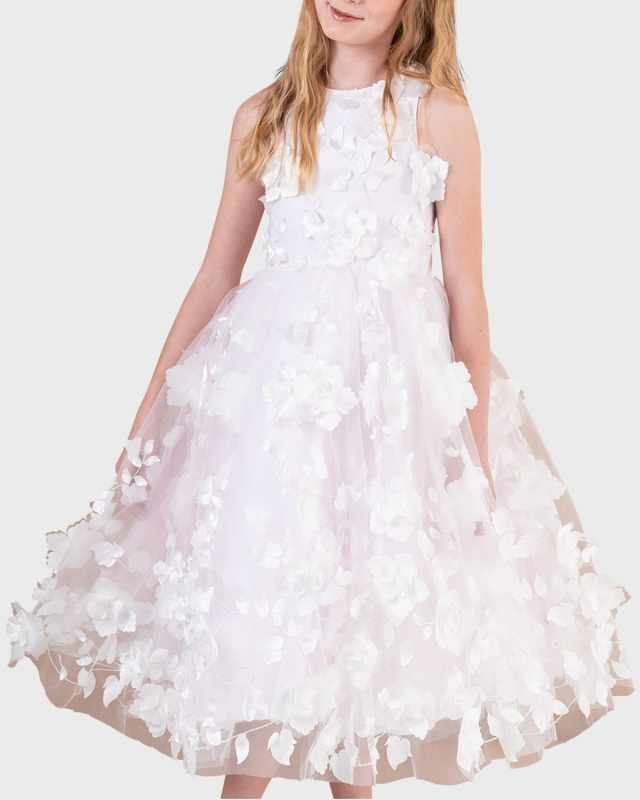 Girl's Eliana 3D Flower Embellished Tulle Dress, Size 4-