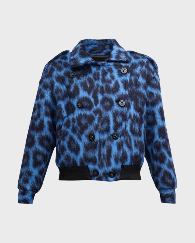 London Leopard-Motif Double-Breasted Bomber Jacket