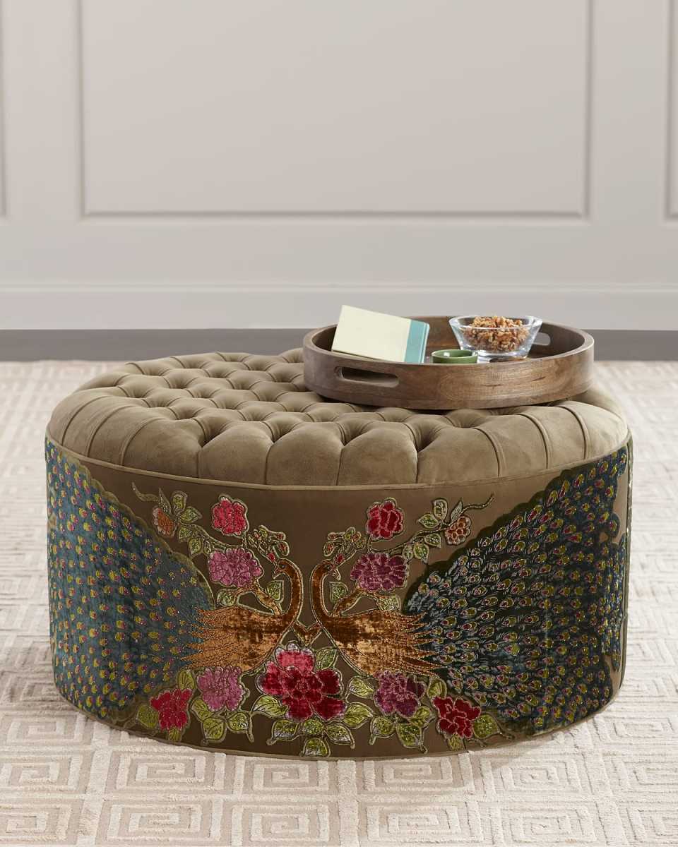 Round Peacock Ottoman