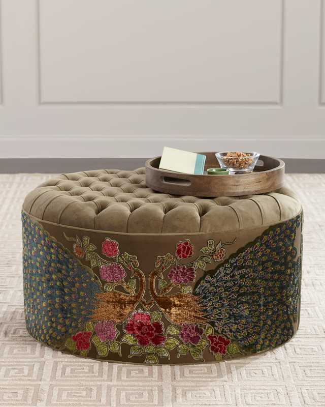 Round Peacock Ottoman
