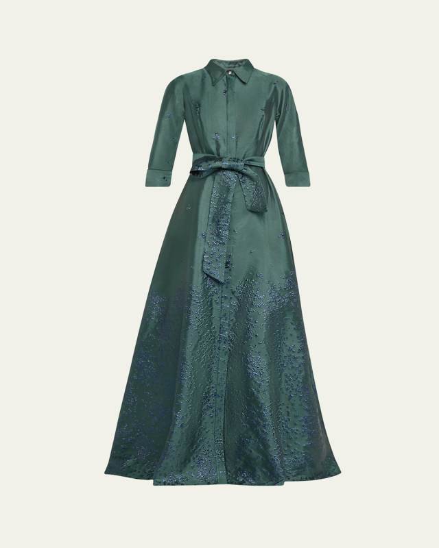 A-Line Metallic Jacquard Shirt Gown