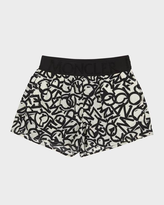 Girl's Scattered Letters Logo-Print Shorts, Size 4-