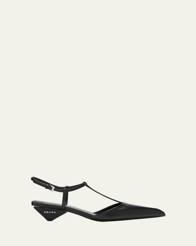 Leather T-Strap Ballerina Pumps