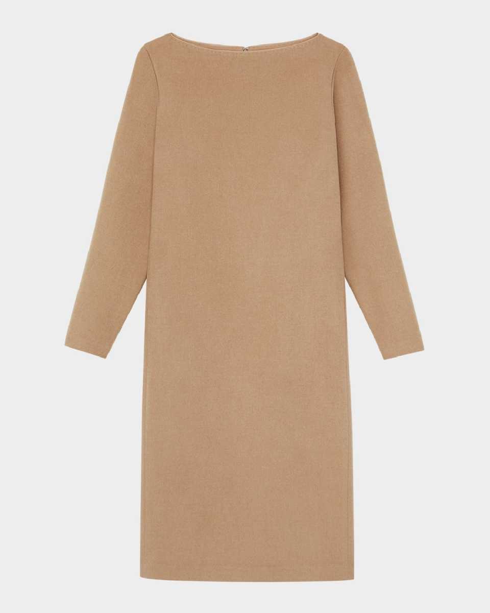 Bateau-Neck Camel Hair Midi Dress