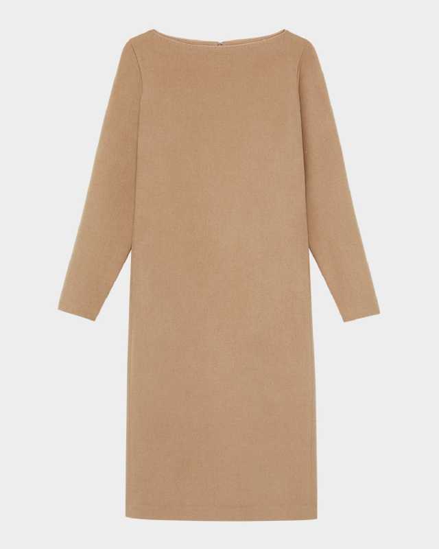 Bateau-Neck Camel Hair Midi Dress