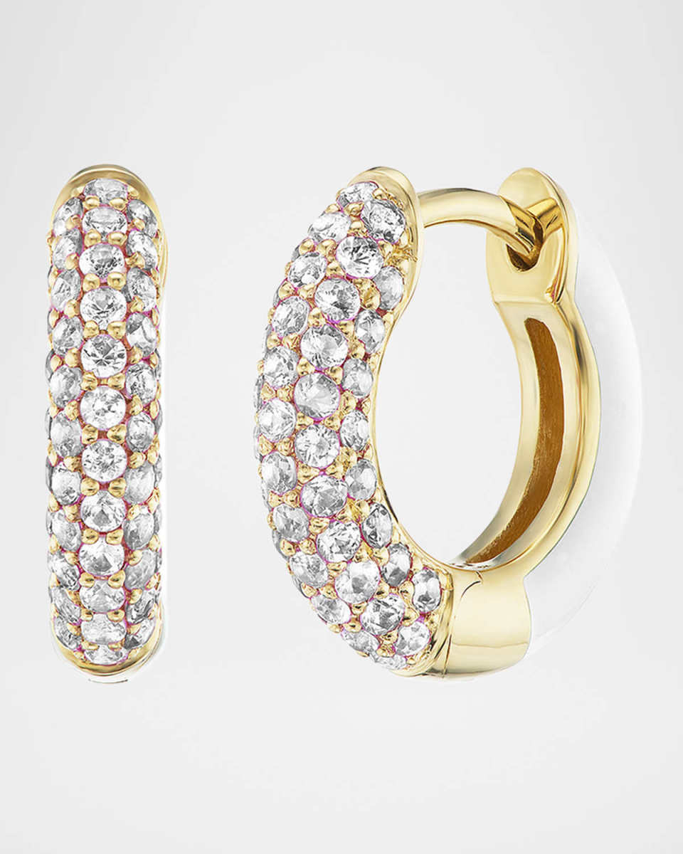 Baby Duo 18K Yellow Gold and White Enamel Earrings with Diamonds