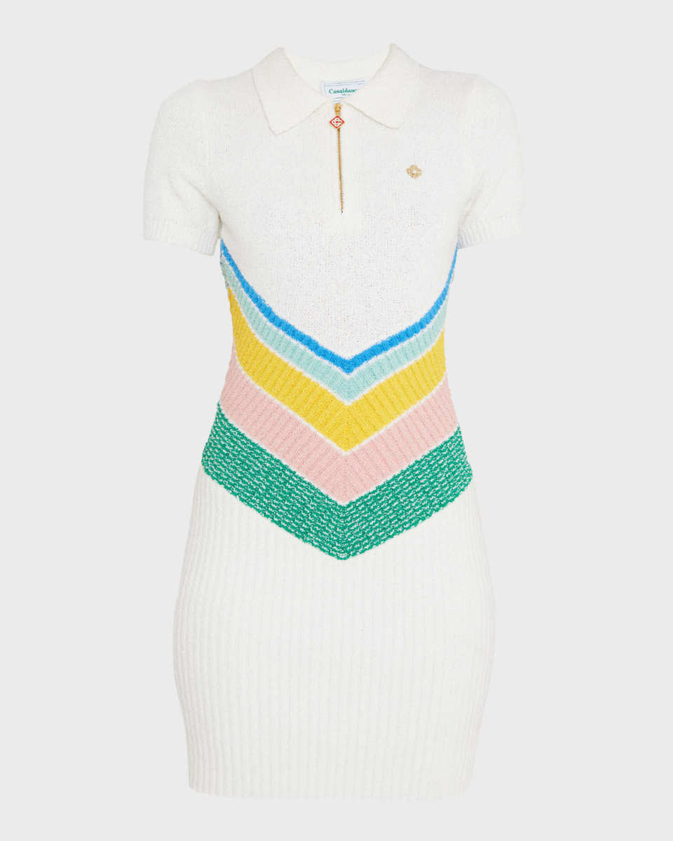 Chevron Boucle Short-Sleeve Mini Polo Dress