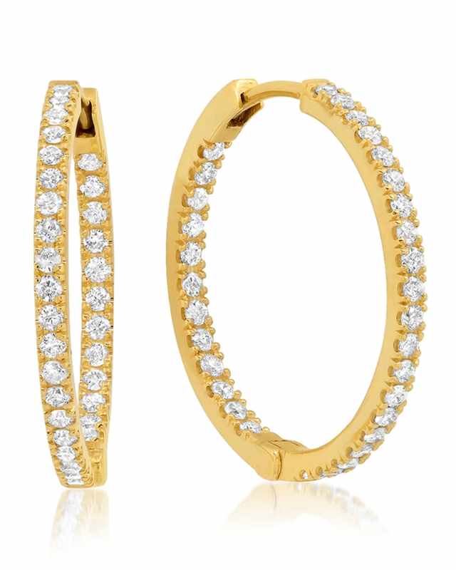 Yellow Gold Diamond Inside-Out Hoop Earrings, Small