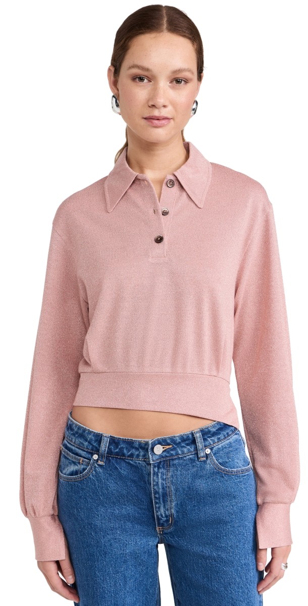 RECTO Moonlight Shimmer Classic Polo Shirt Light Pink