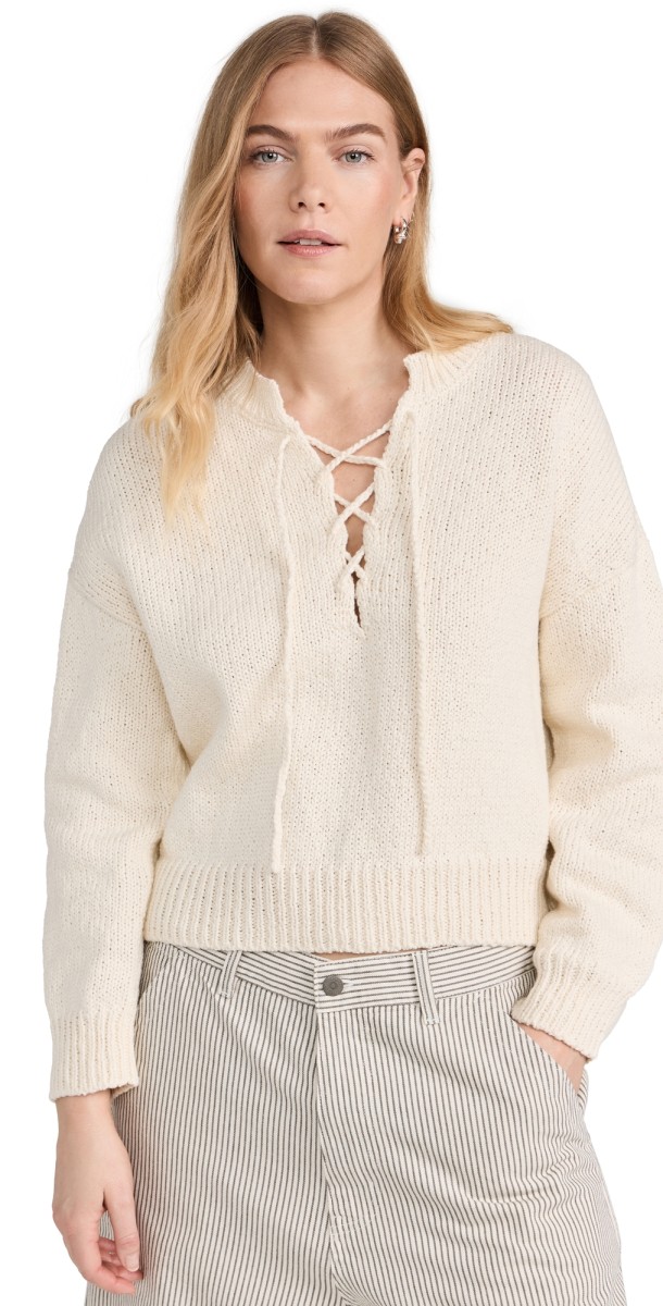 THE GREAT. The Lace Up Pullover Bone