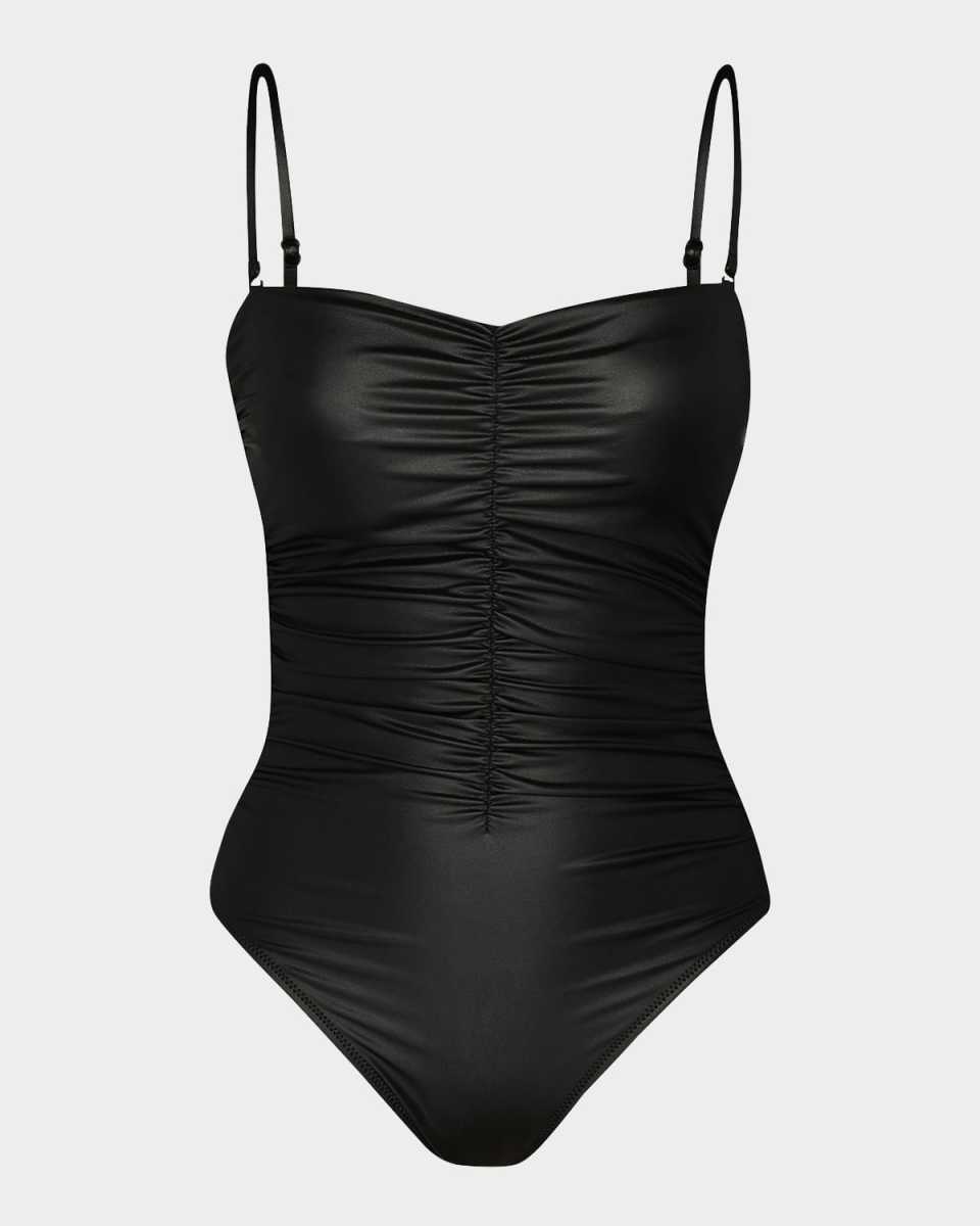 Luxe Leather Aubrey Ruched One-Piece Swimsuit