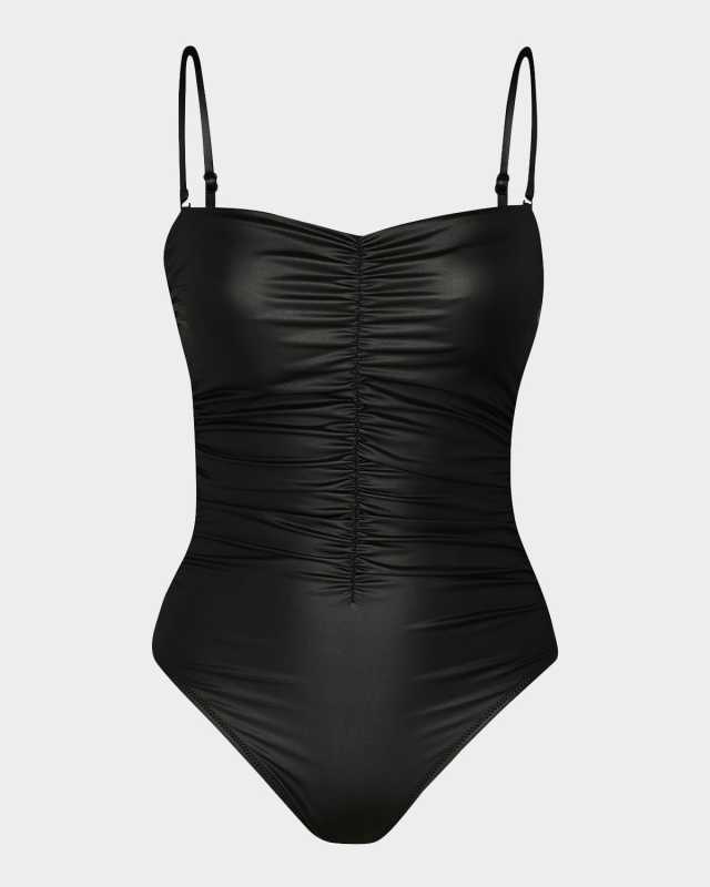 Luxe Leather Aubrey Ruched One-Piece Swimsuit