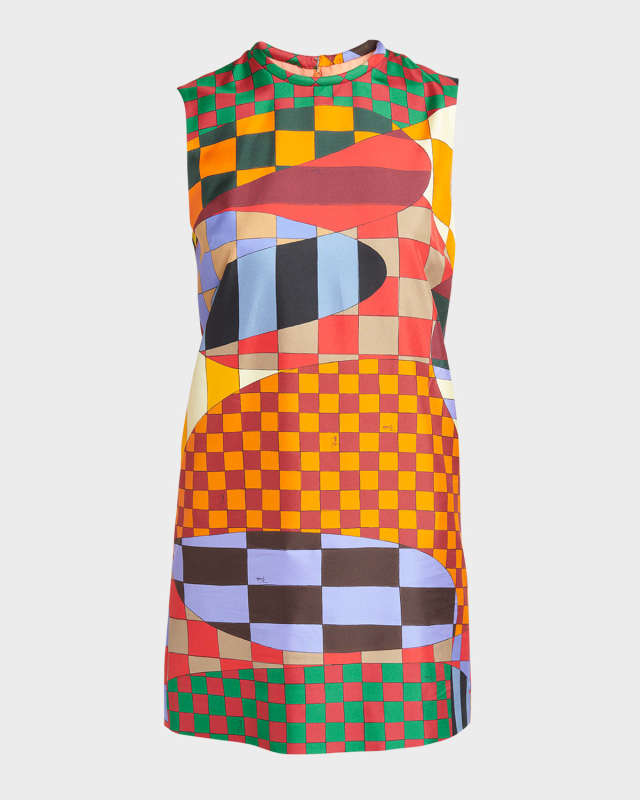 Abstract-Print Sleeveless Mini Shift Dress