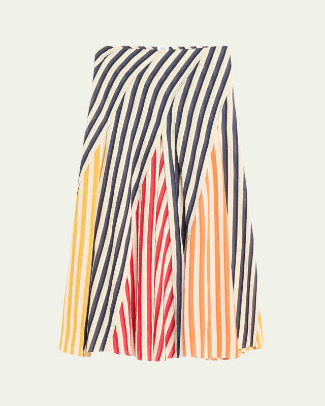 Swivel Stripe Colorblock Godet Midi Skirt