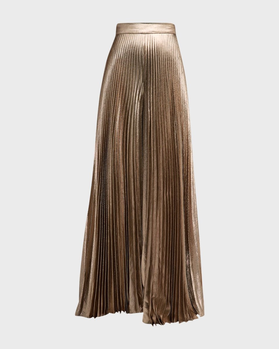 Panteon Pleated Metallic Wide-Leg Pants