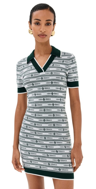 Casablanca Logo Polo Dress Green / White