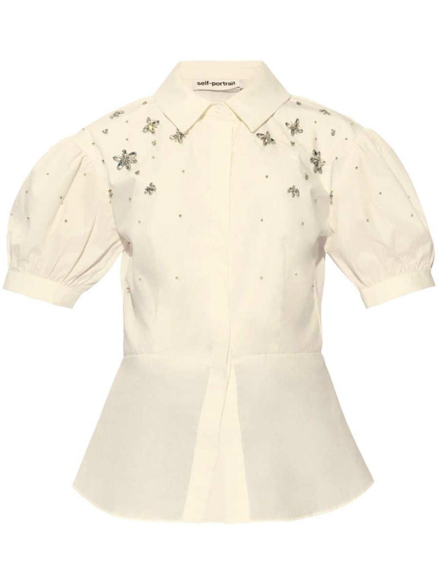 crystal-embellished puff-sleeve shirt
