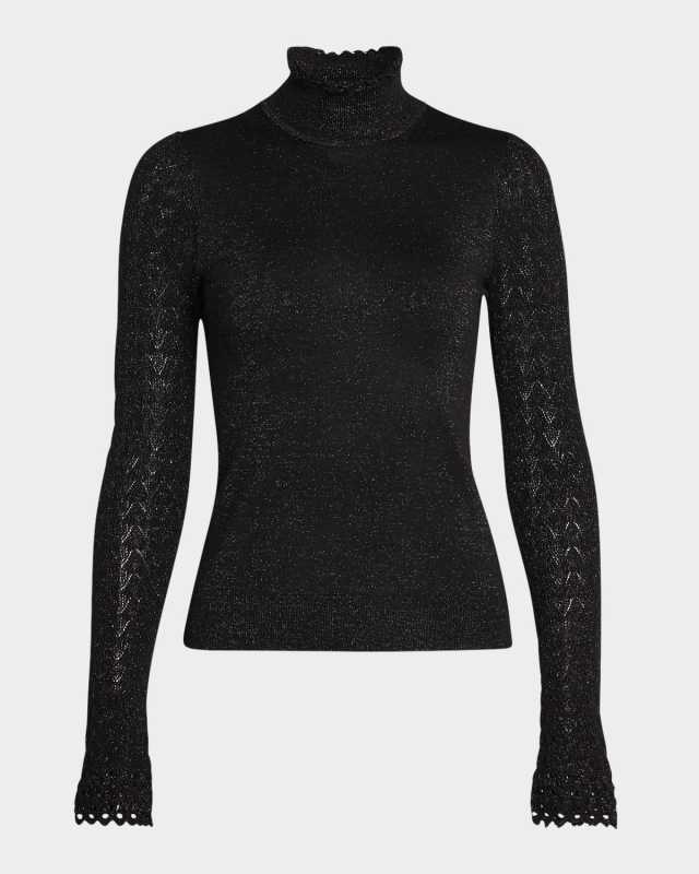 Stephanie Sparkly Knit Mock-Neck Top