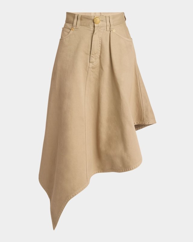 Asymmetric Cotton Canvas Midi Skirt