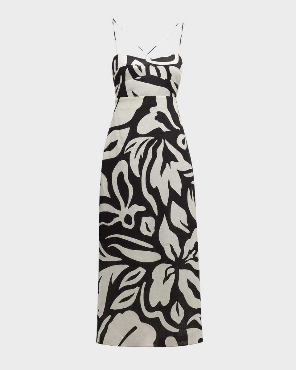Abrego Two-Tone Strappy Back Long Linen Dress