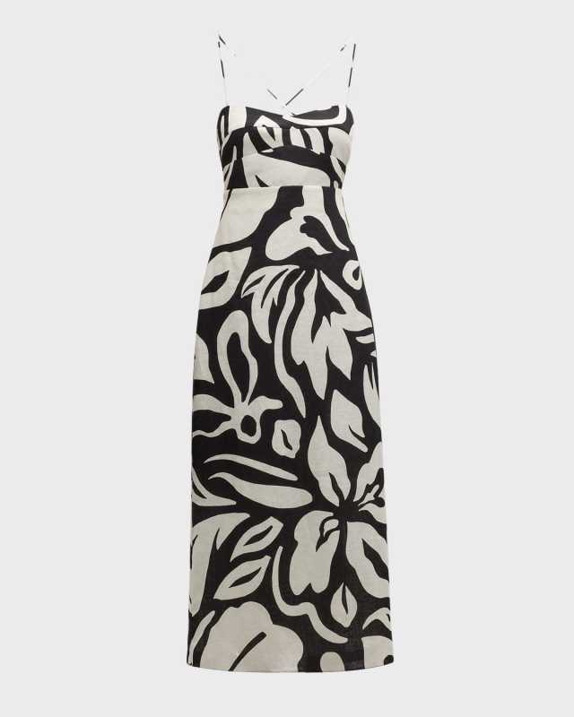 Abrego Two-Tone Strappy Back Long Linen Dress
