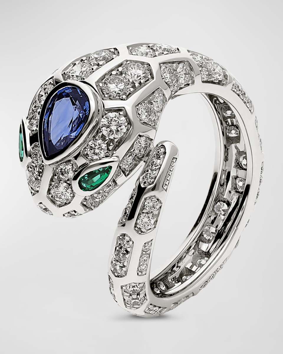 Serpenti Seduttori Emerald, Sapphire, and Diamond Ring