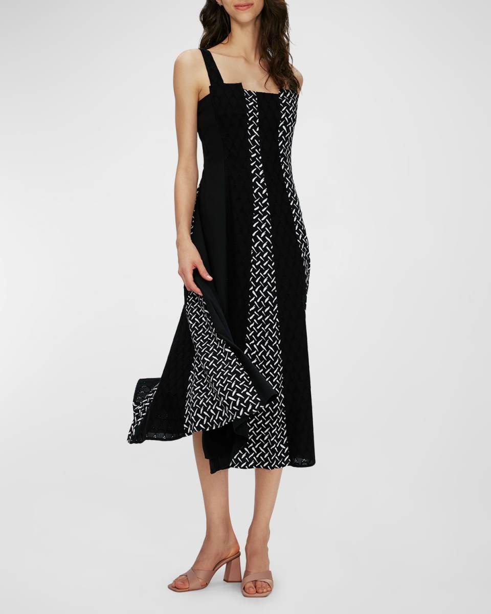 Otto Geometric-Print Square-Neck Midi Dress