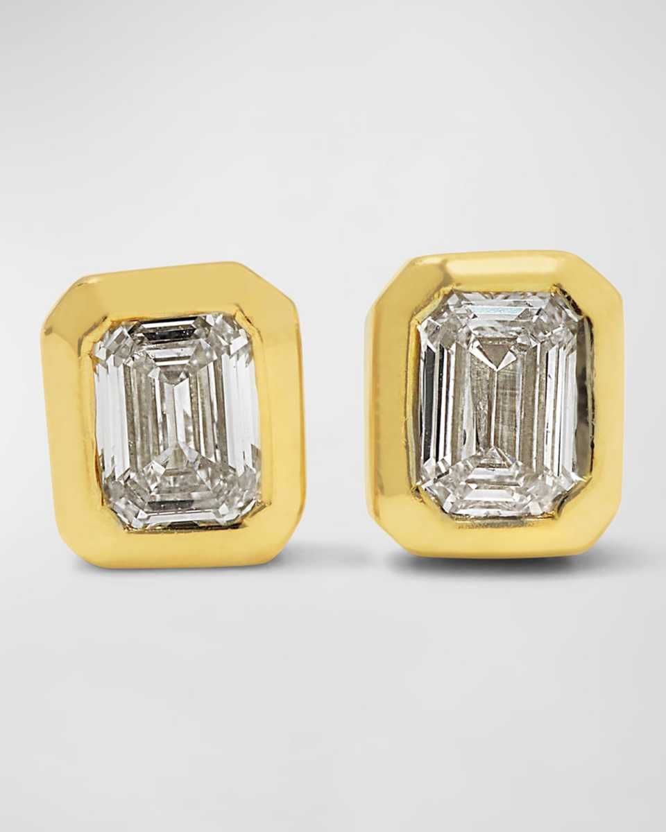 18k Gold Emerald-Cut Diamond Stud Earrings