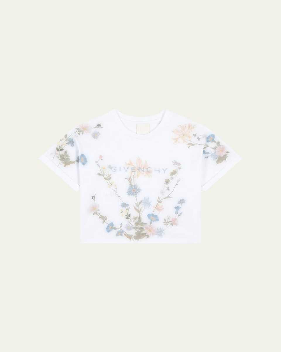 Girl's Floral Logo-Print T-Shirt, Size 4-6