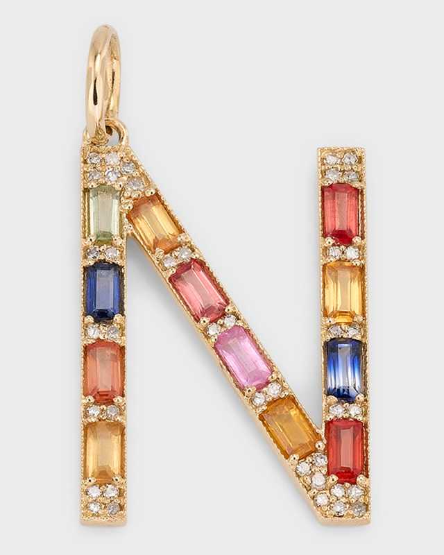 Multi-Sapphire and Diamond Initial Pendant, N