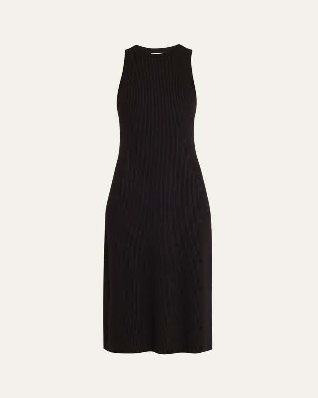 Ribbed High-Neck Midi Tank Dress