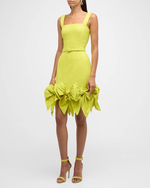 Faille Bow Square-Neck Tweed Mini Tank Dress
