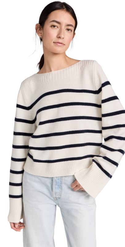 La Ligne Boat Neck Breton Cashmereweater Cream/Navy
