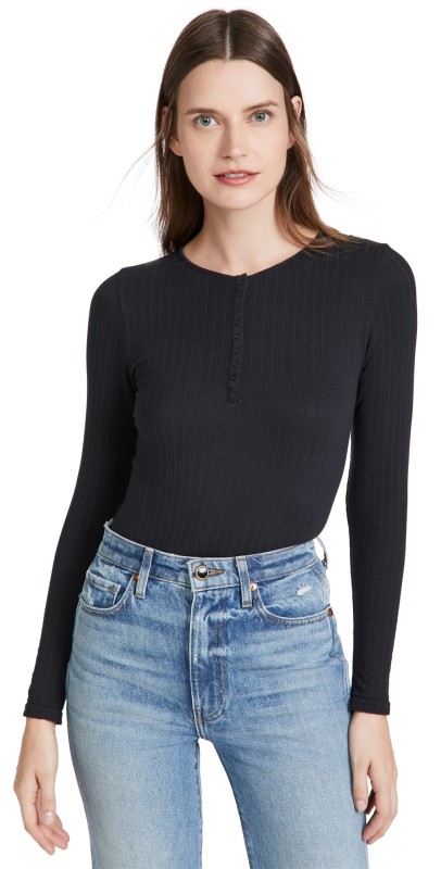 Yummie Katrina Seamless Rib Thong Bodysuit Black