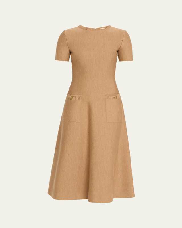 Jewel Button Midi Wool Dress