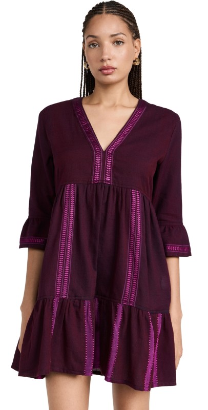 Lemlem Hanna Flutter Dress Jordanos Burgundy