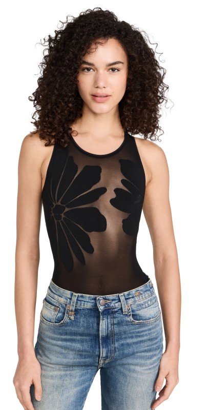 Wolford Body Tattoo Thong Bodysuit Black/Black