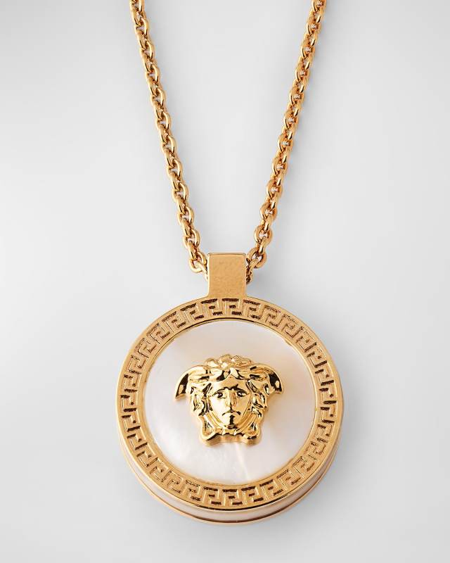 Mother-of-Pearl Medusa and Greca Pendant Necklace