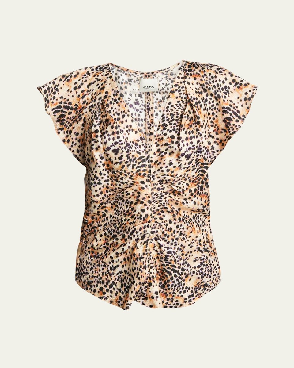Lonea Printed Ruffle Sleeve Silk Top