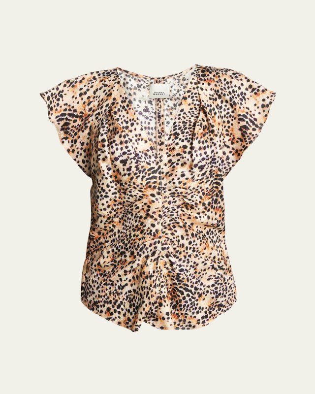 Lonea Printed Ruffle Sleeve Silk Top