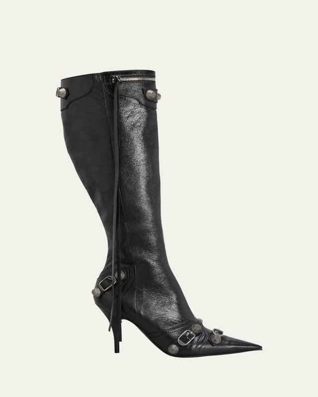 Cagole Lambskin Buckle Zip Knee Boots