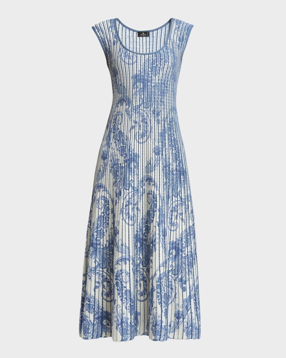 Paisley Printed Knitwear Midi Dress