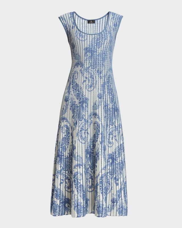 Paisley Printed Knitwear Midi Dress