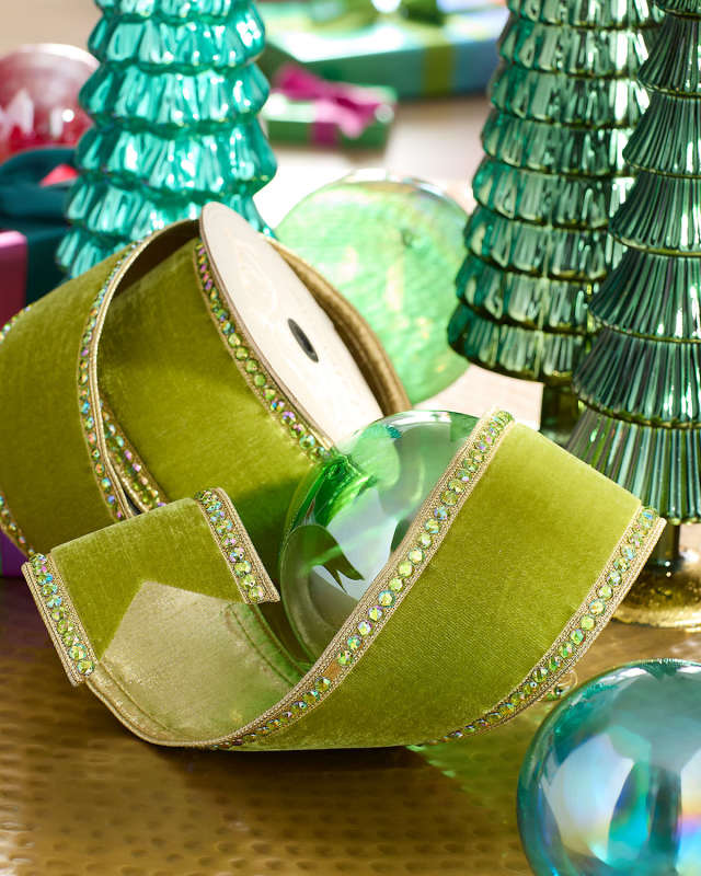 Velvet Lime Jewel Side Ribbon, 4"W x 5 Yards