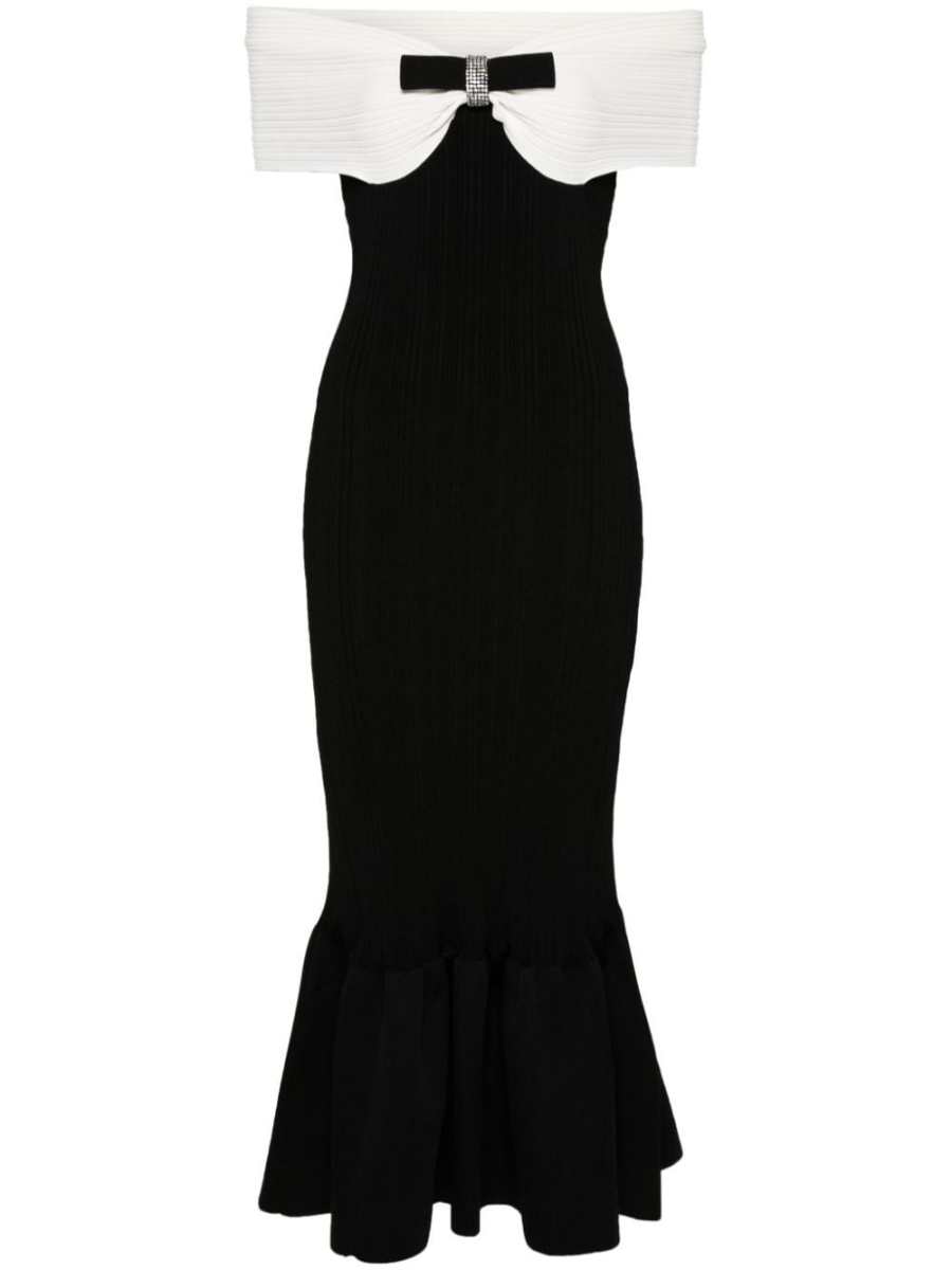 bow-detail ribbed midi dress