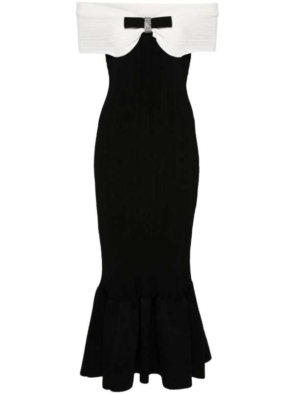 bow-detail ribbed midi dress